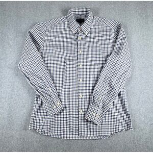 Scott Barber Button Down Shirt Mens L Blue Gray Plaid Gingham Long Sleeve